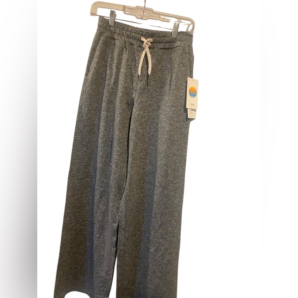 Vuori Wide Leg Lounge Pants in Heather Gray with Cream Drawstring